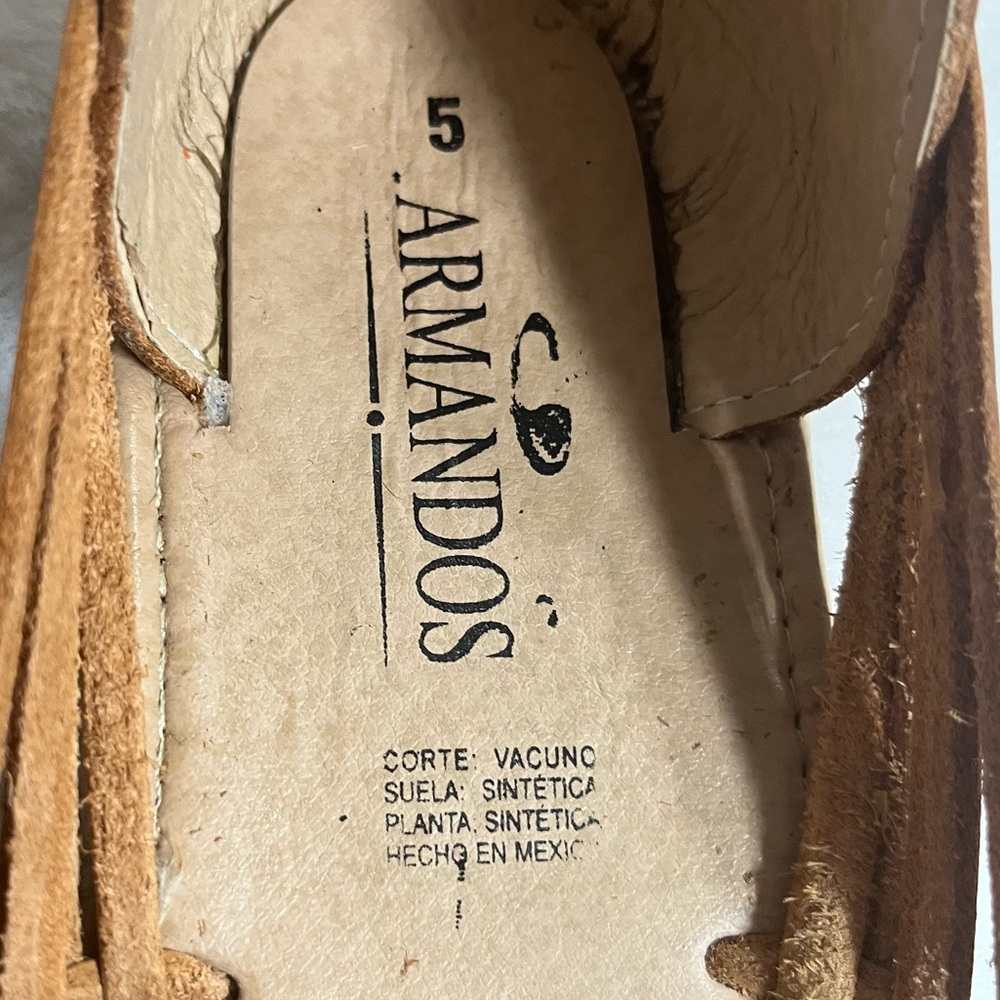Armandos Huaraches Loafers Almond Tan Woven Leather Slip On Flats Sz 5Mex US8 - Picture 4 of 6